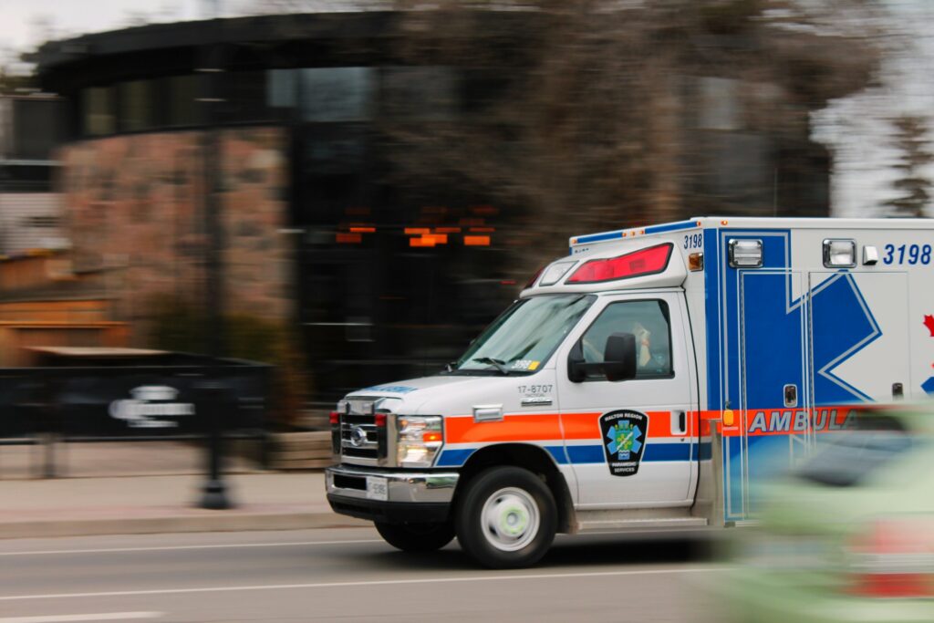 Ambulance traveling on a road